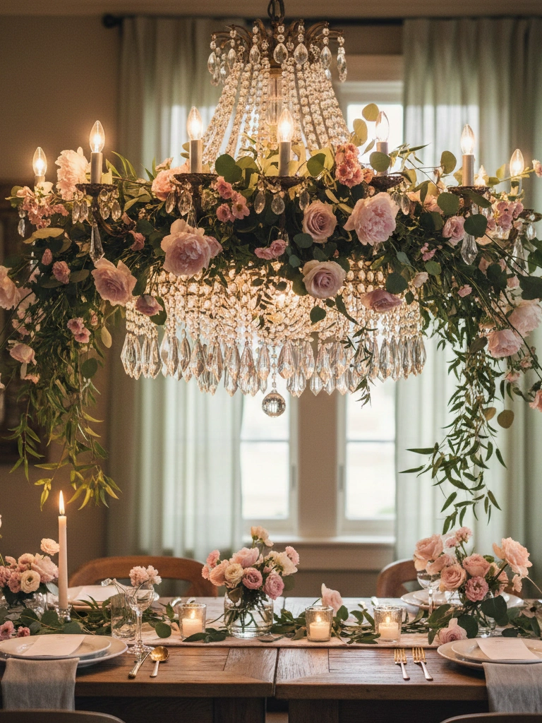2. Cascading Eucalyptus and Pink Flower Display