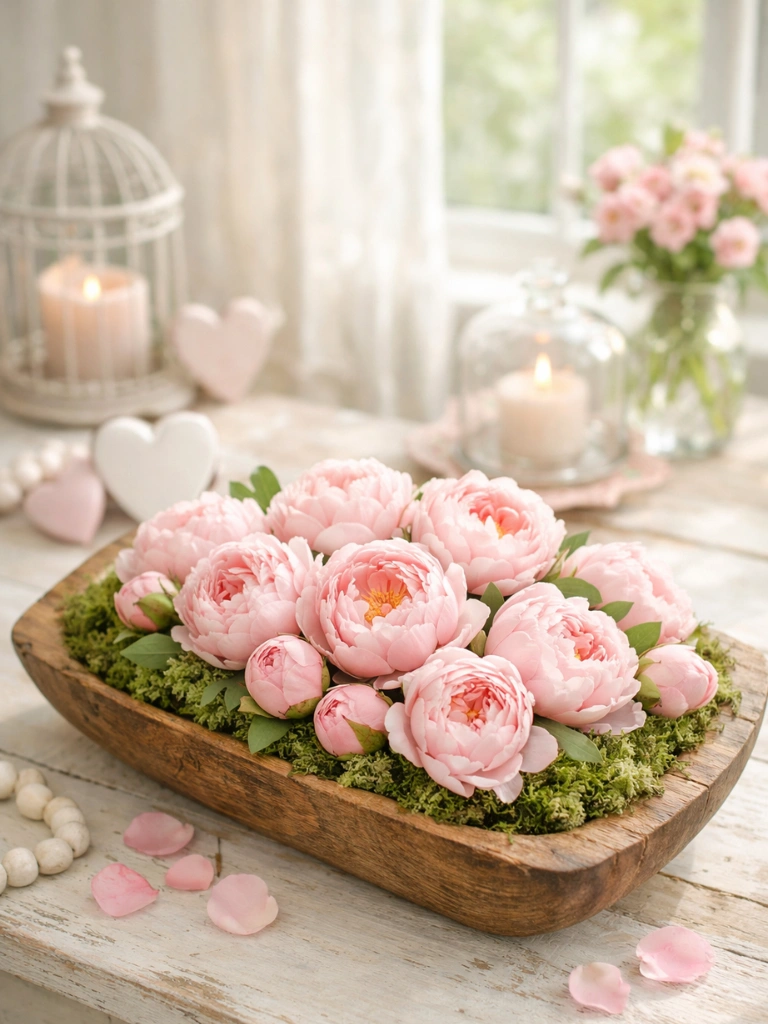 2. Pink Peonies With Moss Base Filler