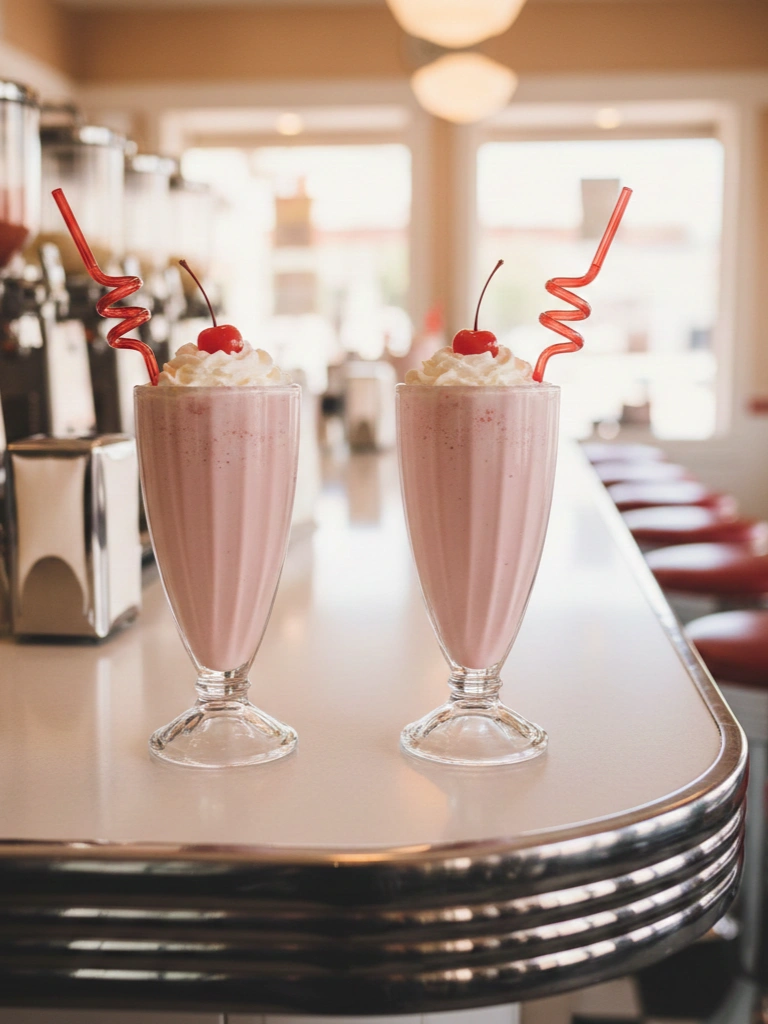 2. Vintage Milkshake Glasses With Heart Straws