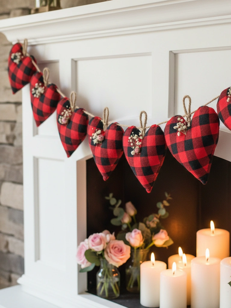 20. DIY Buffalo Plaid Fabric Hearts Garland