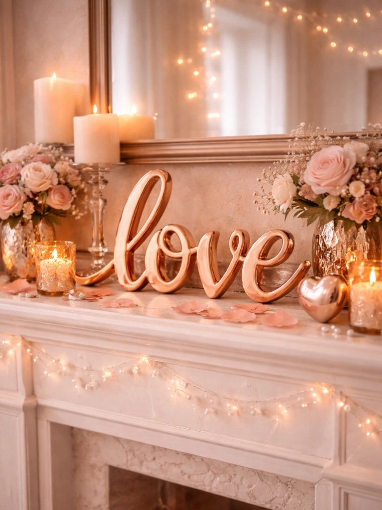 20. Rose Gold Love Sign for Mantel Display