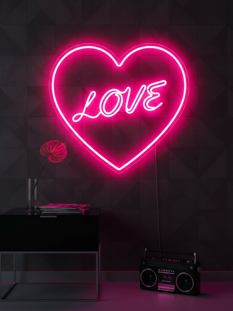 21. Neon Pink Heart Sign Retro Glow