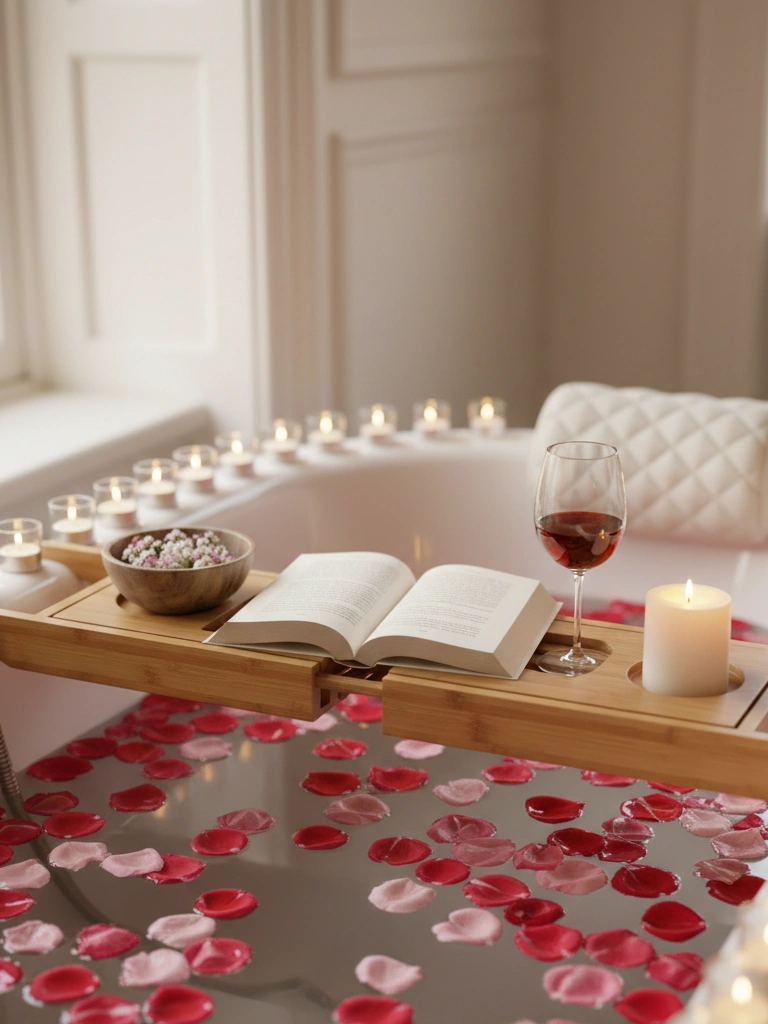 21. Wooden Bath Caddy Styled Romantically