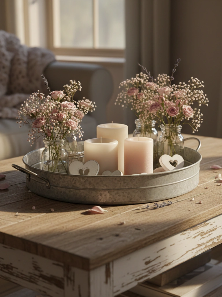 23. Galvanized Tray With Farmhouse Valentine Touches