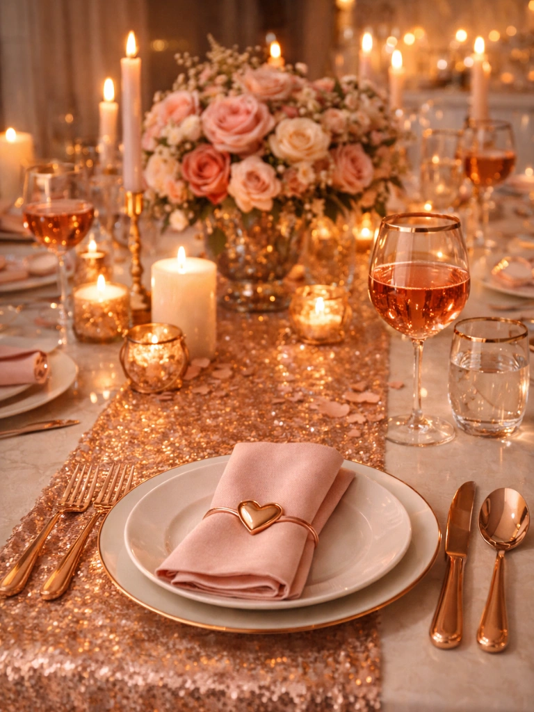 23. Rose Gold Table Runner With Blush Accents