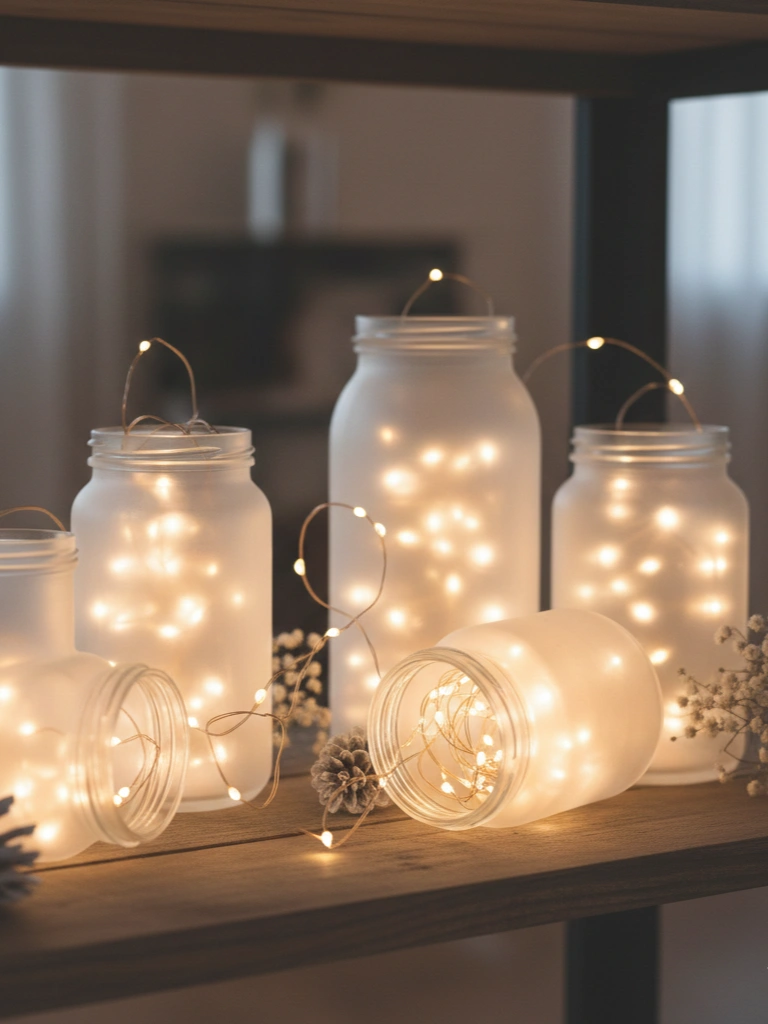 24. Fairy Lights in White Glass Jars