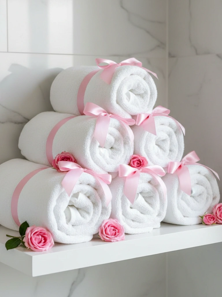 25. Plush Towels Rolled With Ribbon