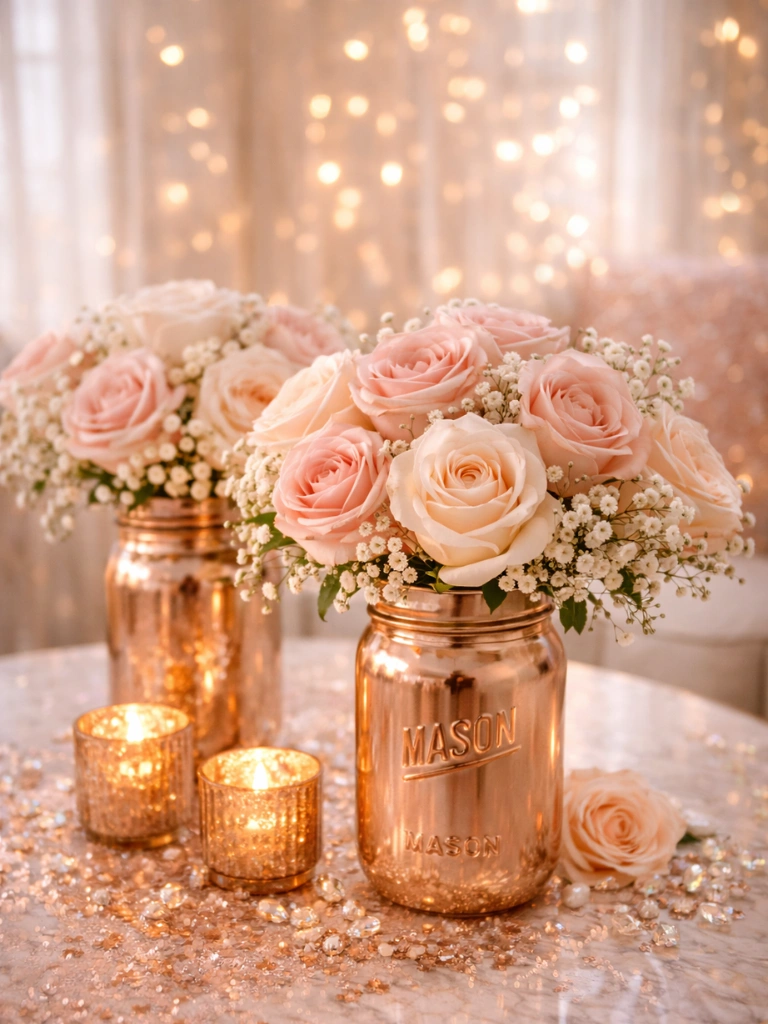 25. Rose Gold Spray Painted Mason Jars DIY
