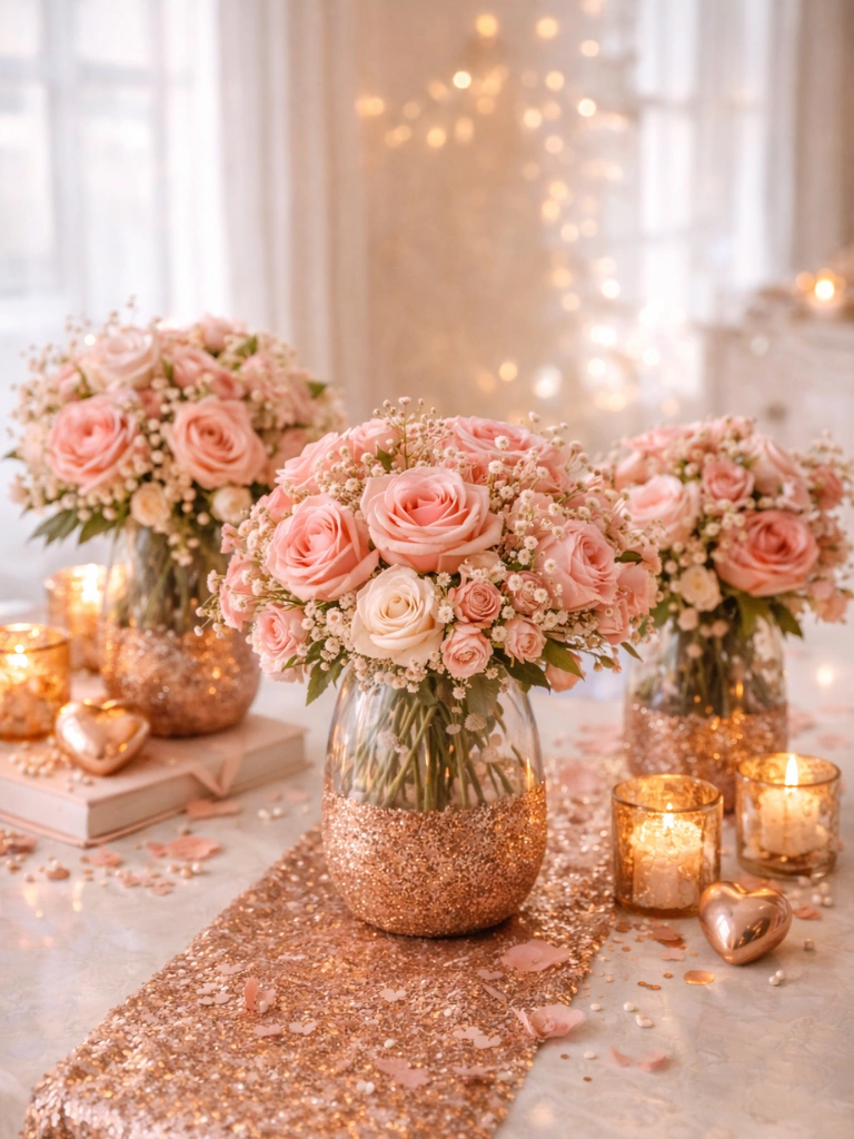 26. Rose Gold Glitter Dipped Vases Handmade