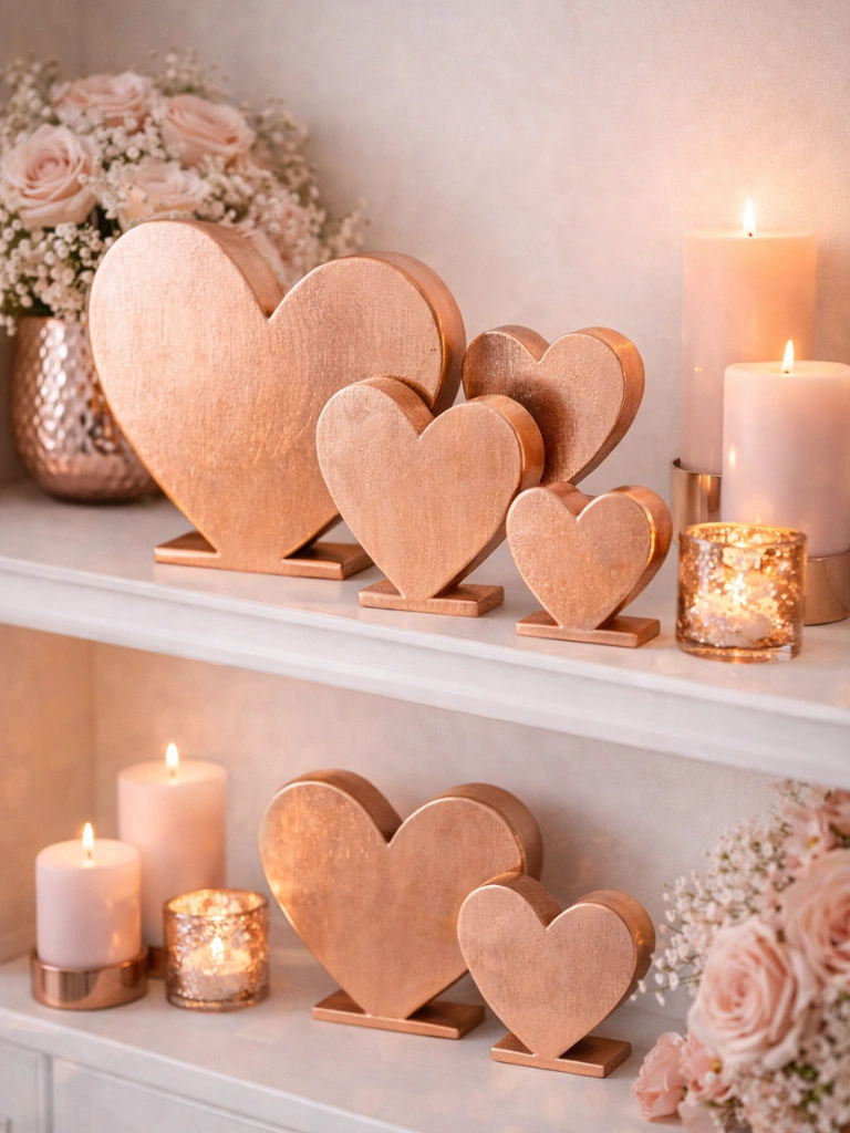 27. Rose Gold Painted Wooden Hearts DIY