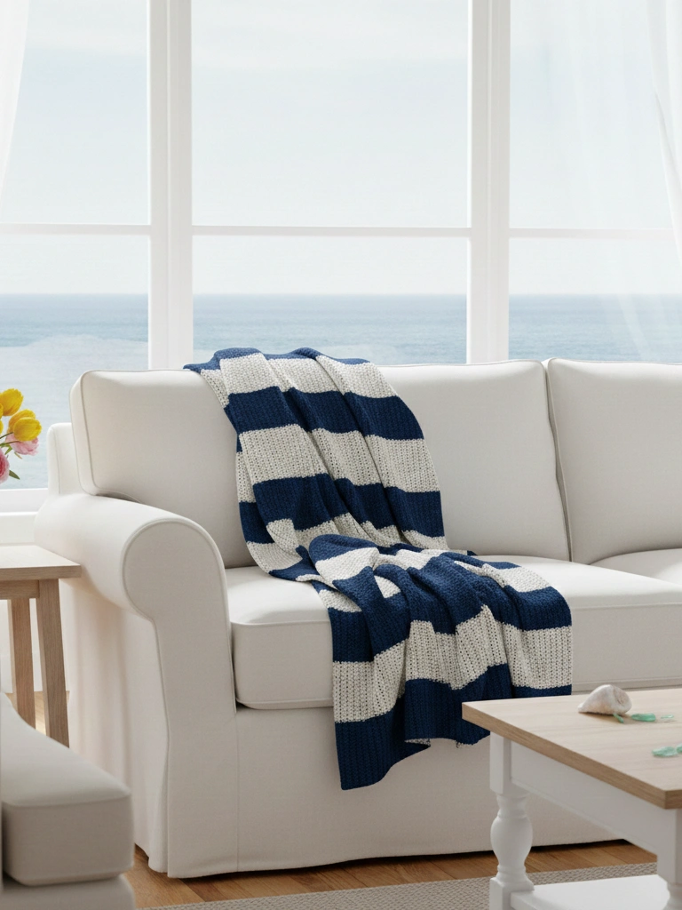 33 Coastal Valentines Day Decor Ideas for a Beachy Celebration 28 28. Coastal Throw Blanket in Soft Pink and White Stripes