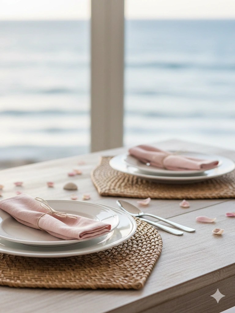 33 Coastal Valentines Day Decor Ideas for a Beachy Celebration 29 29. Heart Shaped Rattan Placemats