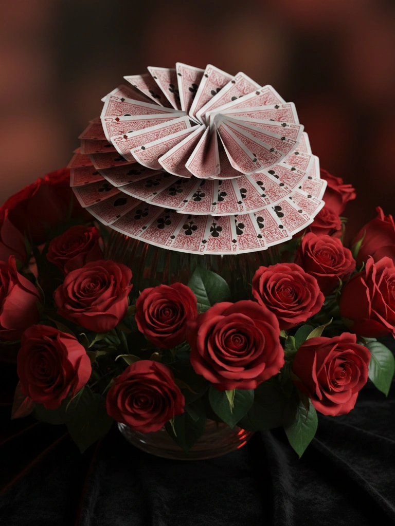 3. Playing Card Centerpiece With Red Roses