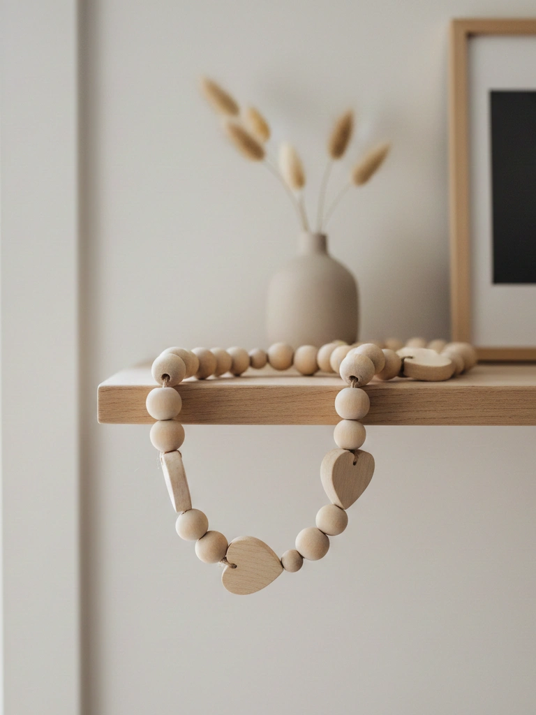 3. Simple Wooden Bead Garland With Hearts
