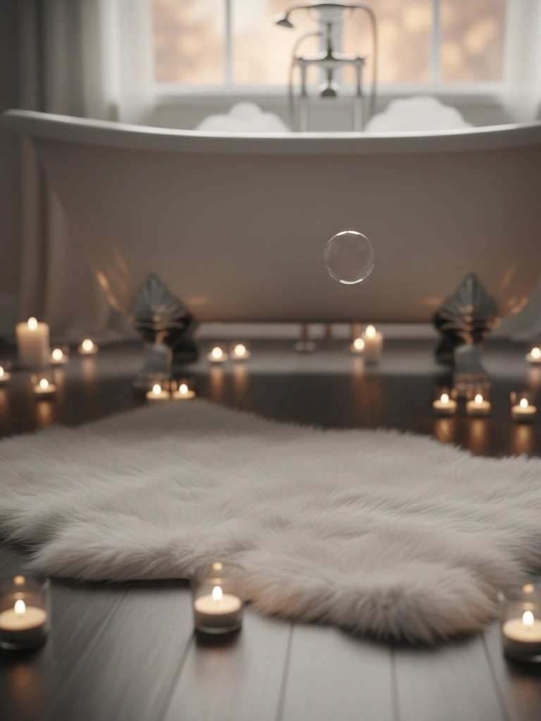 30. Faux Fur Rug Beside the Bathtub