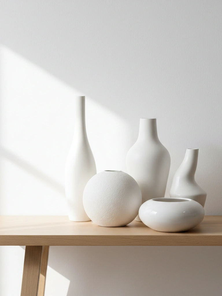 32. White Ceramic Vases Grouped Together