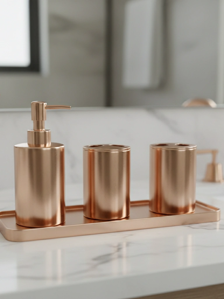 33. Rose Gold Bathroom Accessories Set