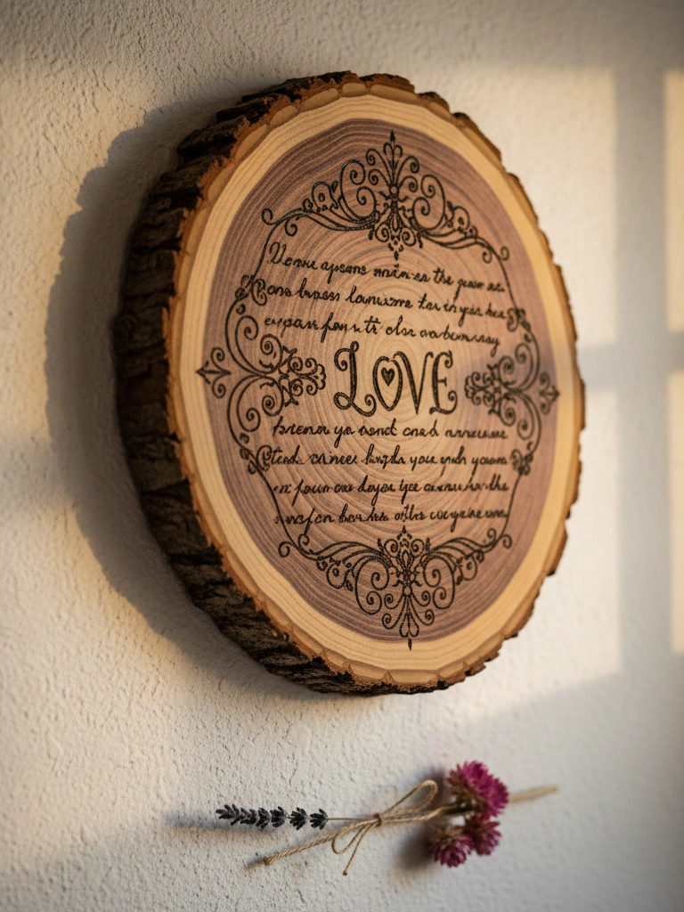 19 Stunning Valentines Day Wood Decor Ideas to Try This Year 4 4. Wood Slice Love Letter Wall Art