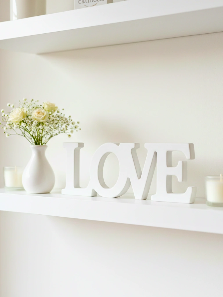 40. White Love Sign for Shelf Styling
