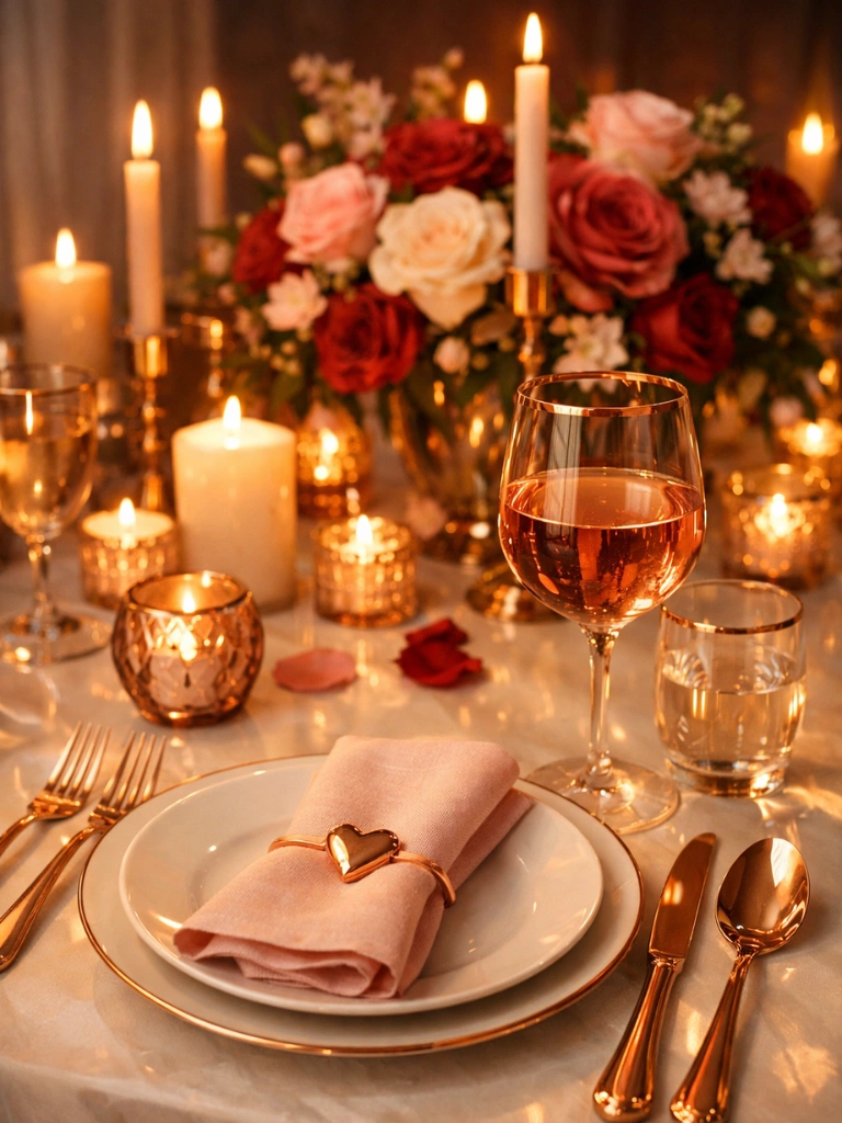 5. Rose Gold Flatware and Glassware Place Settings