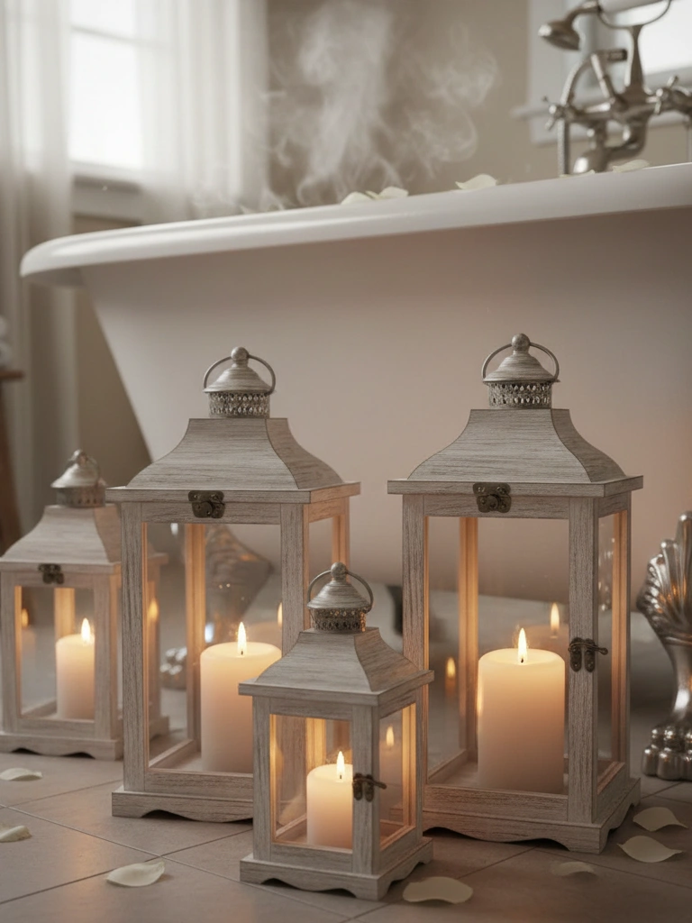 7. Candle Lanterns on the Bathroom Floor