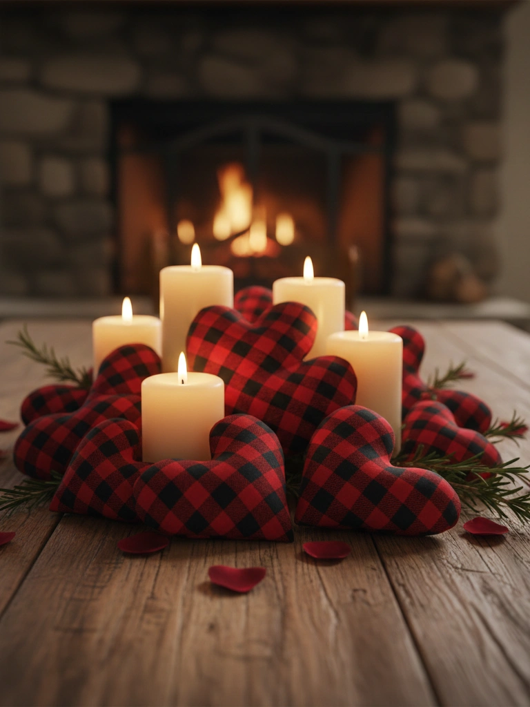 7. Plaid Fabric Heart Centerpiece Display
