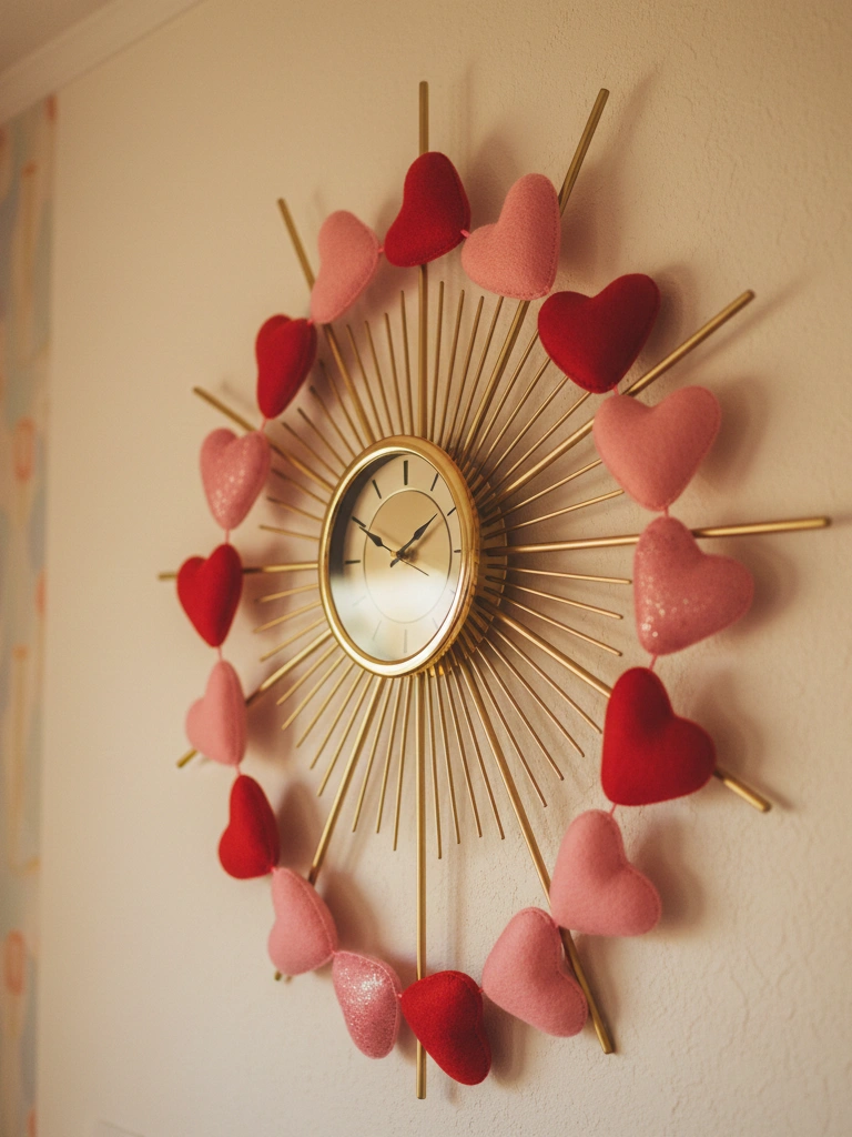 7. Sunburst Clock Surrounded by Heart Garland