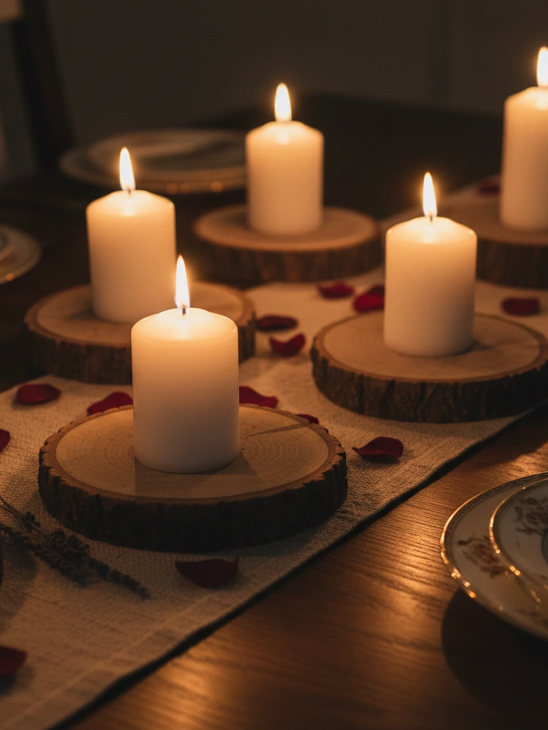 19 Stunning Valentines Day Wood Decor Ideas to Try This Year 7 7. Wood Slice Candle Holder Display