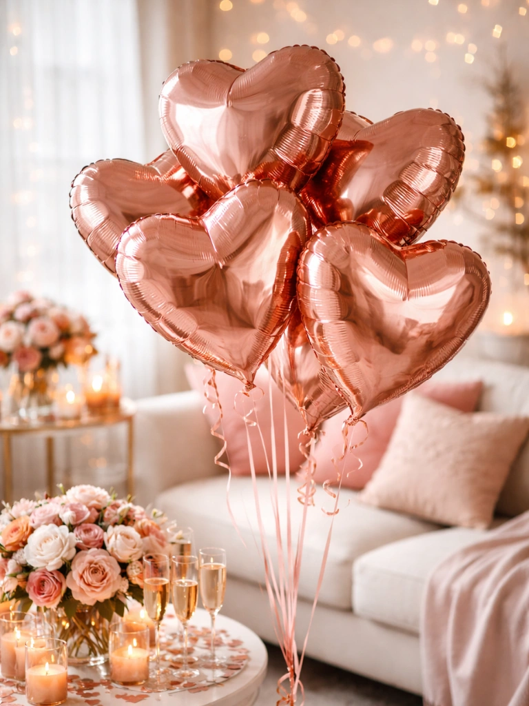 8. Rose Gold Heart Shaped Balloons Bouquet