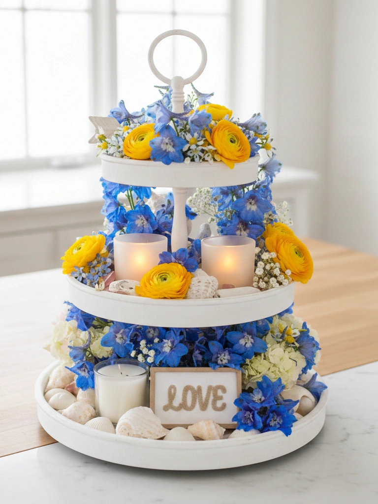 33 Coastal Valentines Day Decor Ideas for a Beachy Celebration 8 8. Tiered Tray Styled With Coastal Valentine Touches