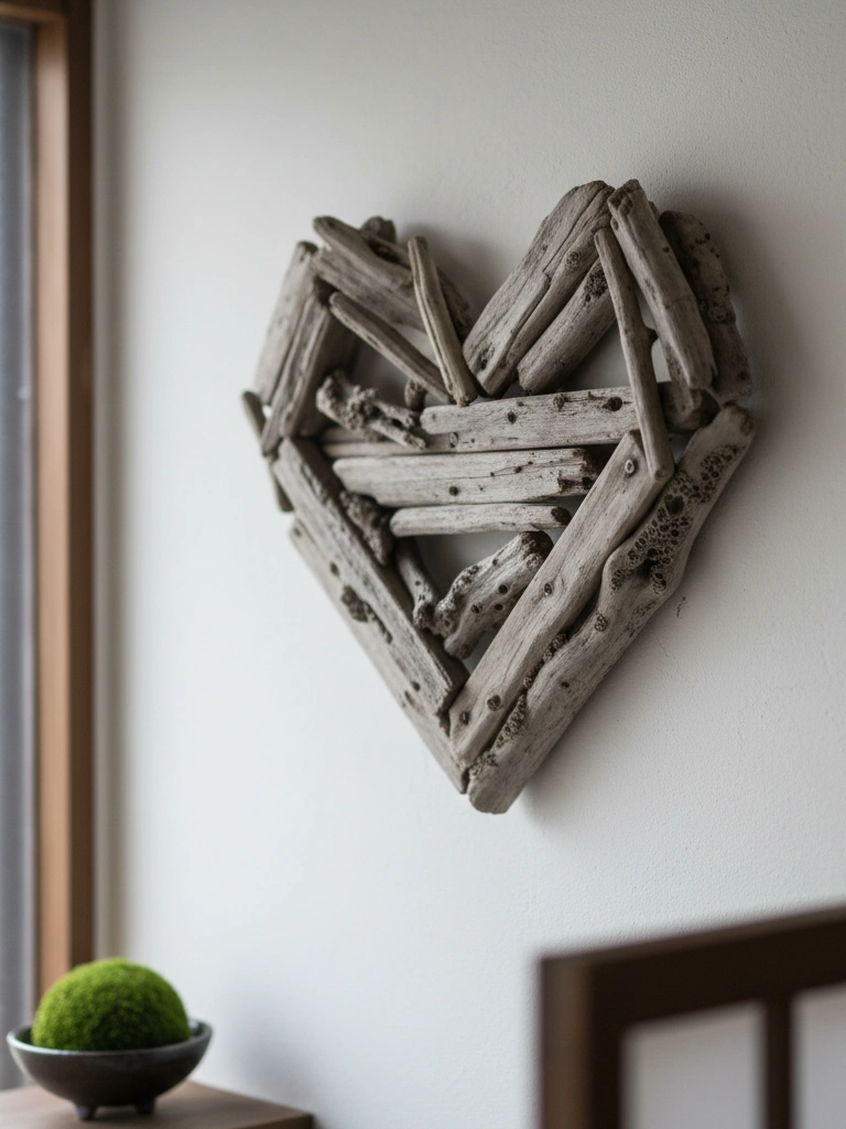 9. Asymmetrical Driftwood Heart Wall Art