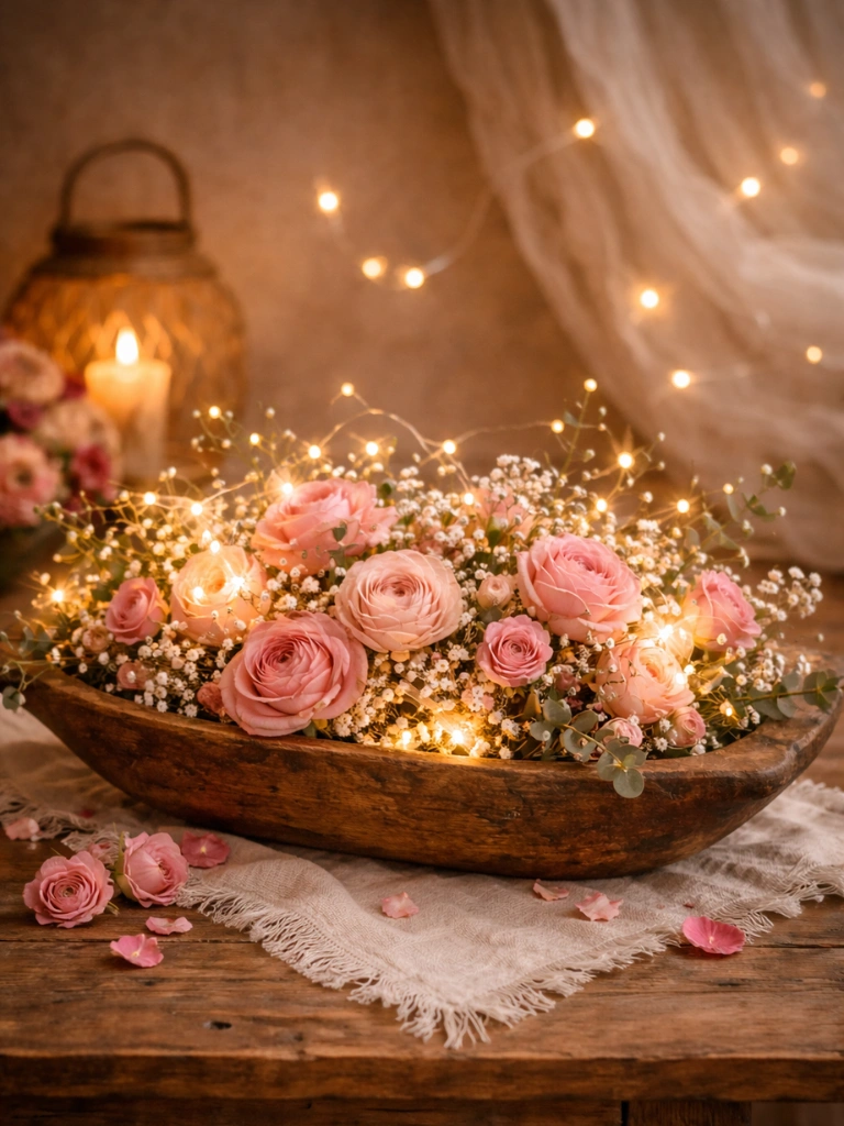 9. Fairy Lights and Florals Romantic Glow Display