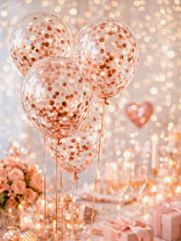 9. Rose Gold Confetti Filled Clear Balloons