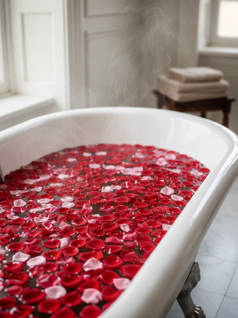9. Rose Petals Scattered on the Bathtub
