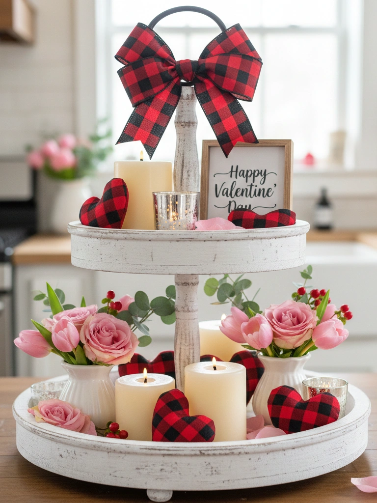 9. Tiered Tray With Buffalo Plaid Accents