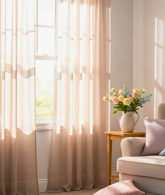 30 Soft & Serene Spring Soft Color Decor Ideas for Relaxed Homes 3 Linen Curtains for Soft Light