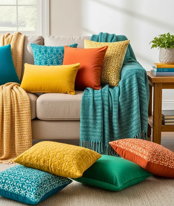 Neutral Base with Bold Accent Pillows