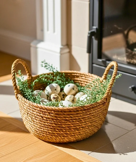 Rattan Basket Egg Display