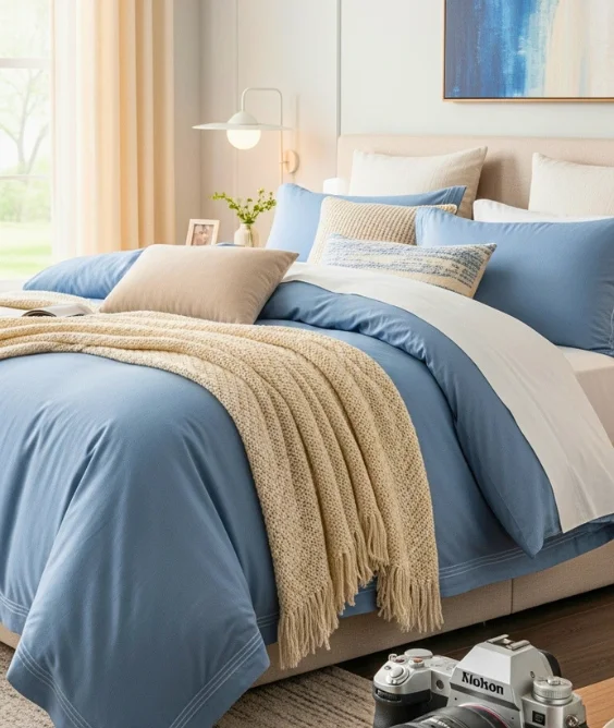 30 Soft & Serene Spring Soft Color Decor Ideas for Relaxed Homes 6 Soft Blue Bedding