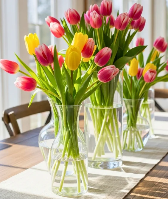Tulip Filled Glass Vases