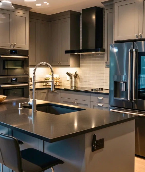 Dark Grey Cabinets with Bold Contrast