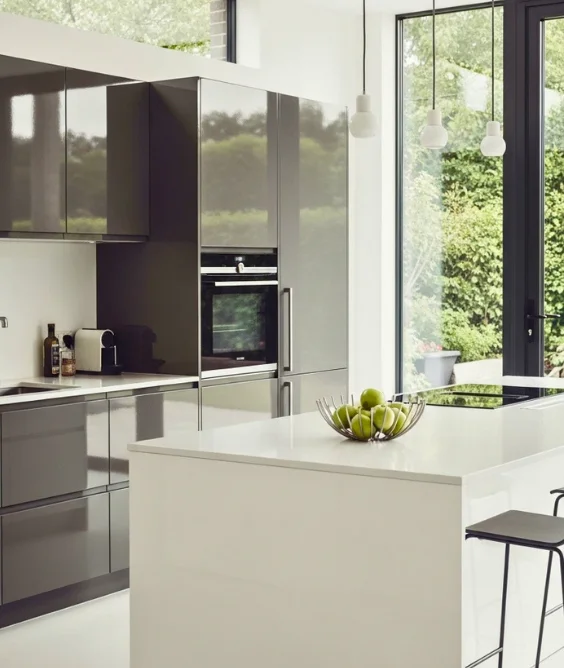 Glossy Grey Cabinets for Bright Spaces