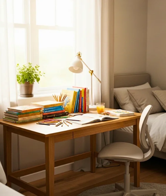 Window Side Study Table Setup